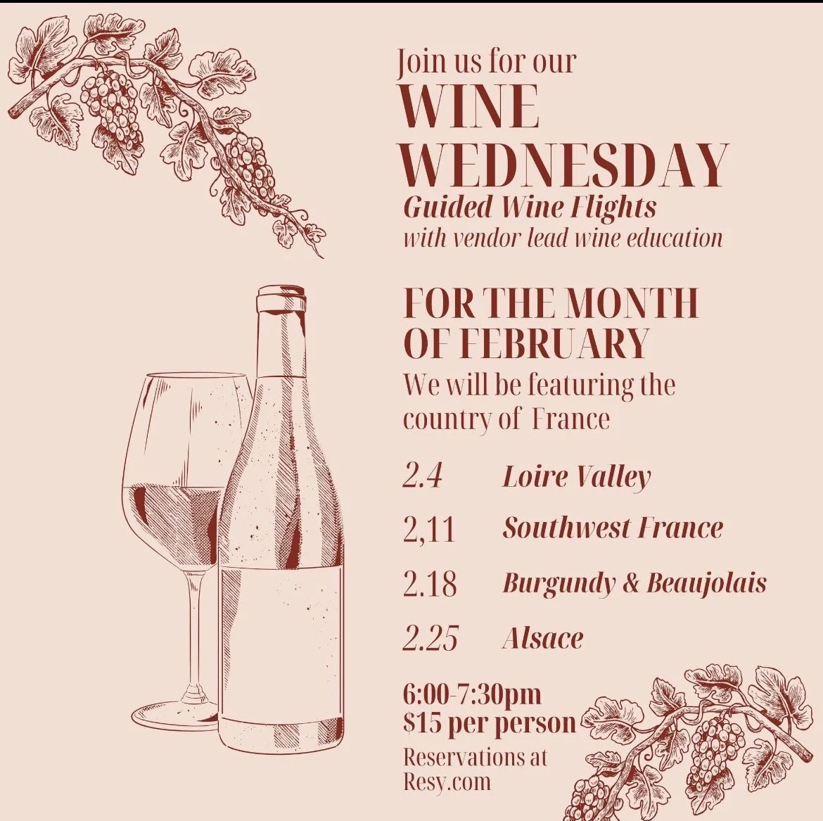 WEDNESDAY GUIDED WINE FLIGHTS 