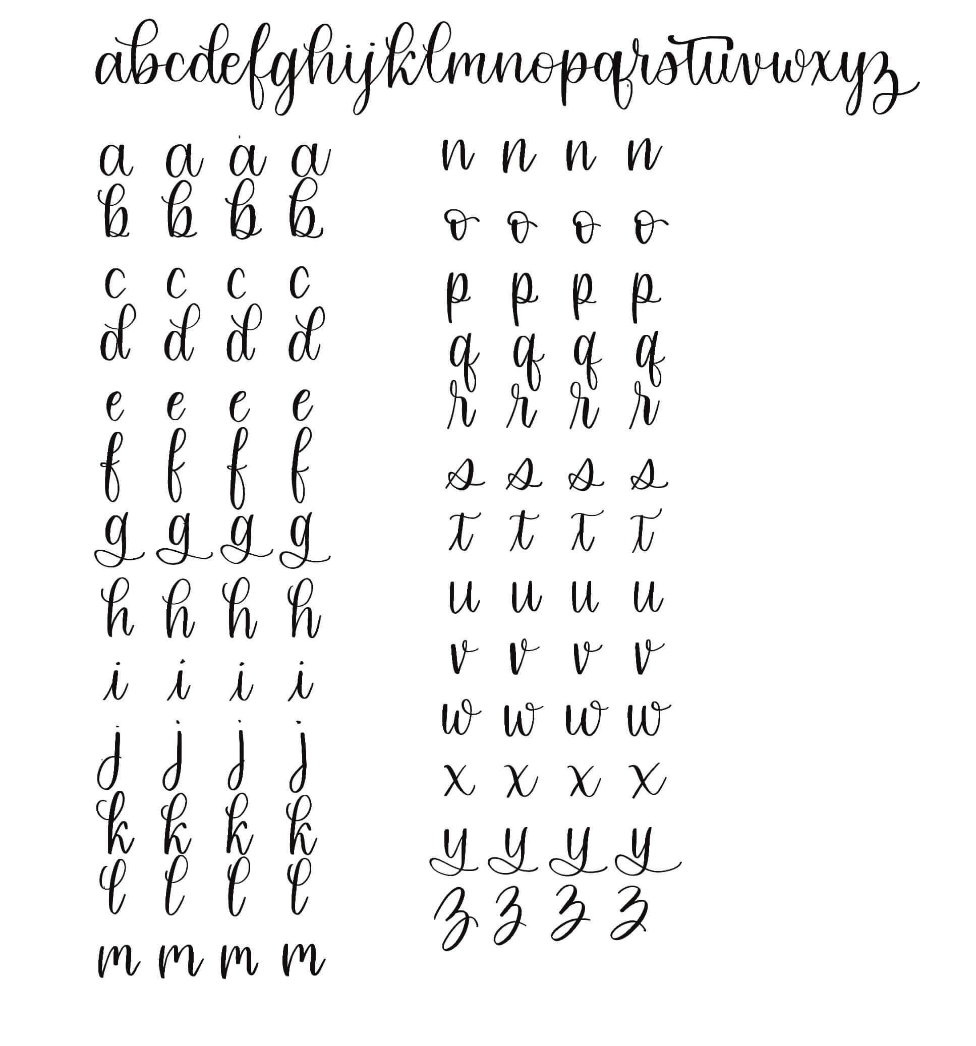 Hand lettering, modern calligraphy alphabet in black on a white paper,  handwritten with a personal font Stock Illustration