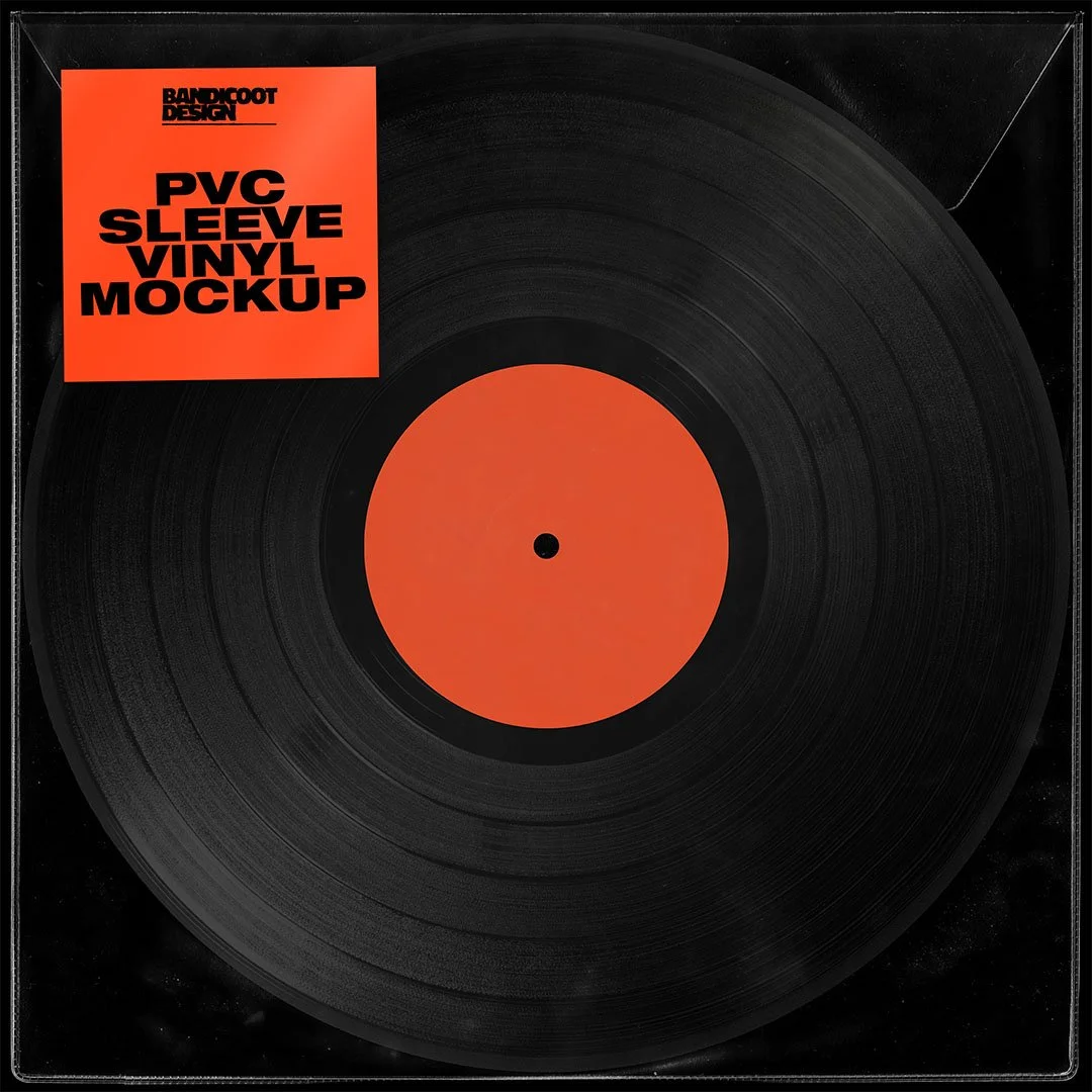 Transparent vinyl PVC sleeve mockup PSD for realistic record packaging
