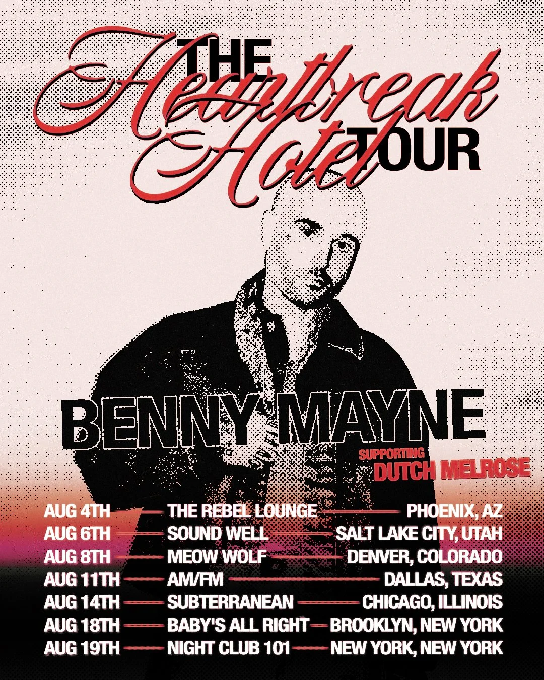 Dutch Melrose & Benny Mayne The Heartbreak Hotel Tour Poster by Bandicoot Design