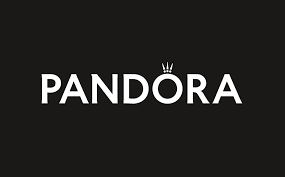Black background with the word 'PANDORA' in white capital letters and a small crown above the letter 'O'.