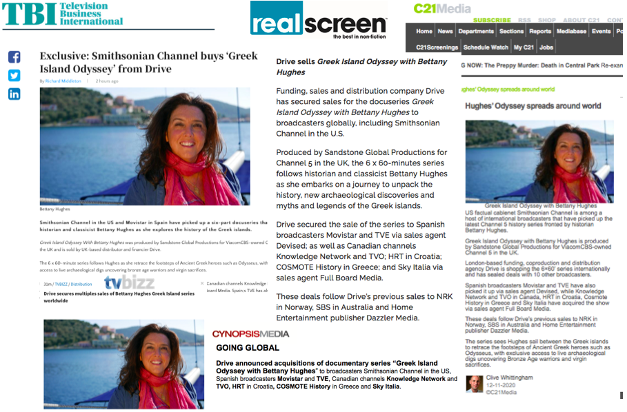Drive secures multiples sales of Bettany Hughes Greek Island series worldwide