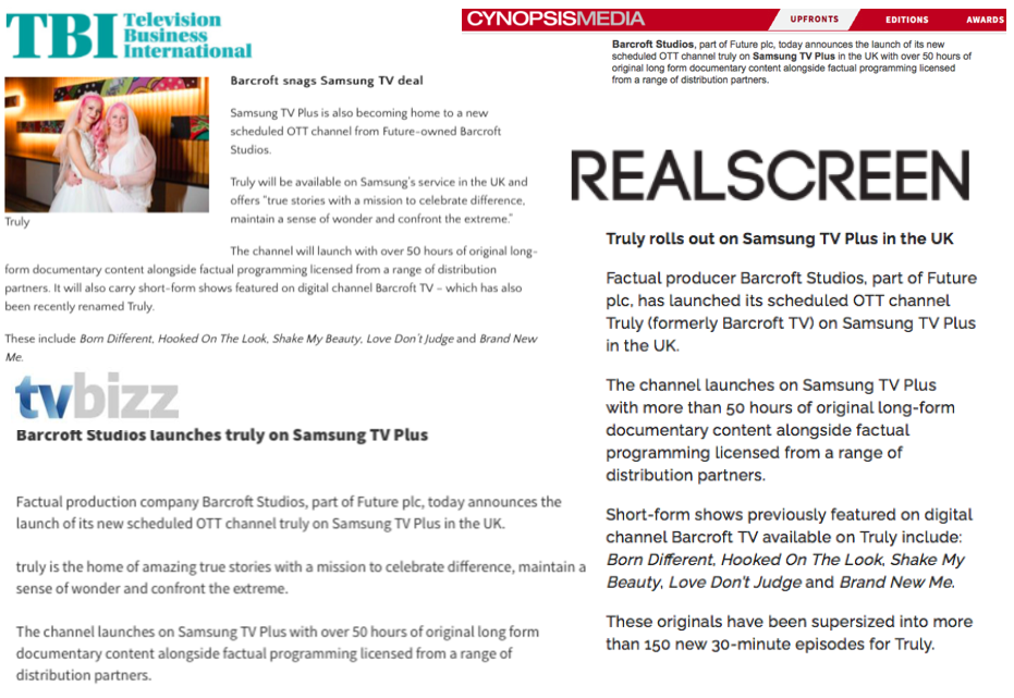 Barcroft Studios launches truly on Samsung TV Plus