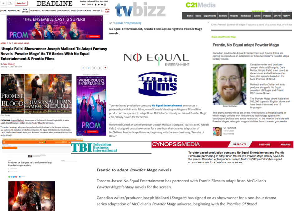 No Equal Entertainment, Frantic Films option rights to ‘Powder Mage’ novels