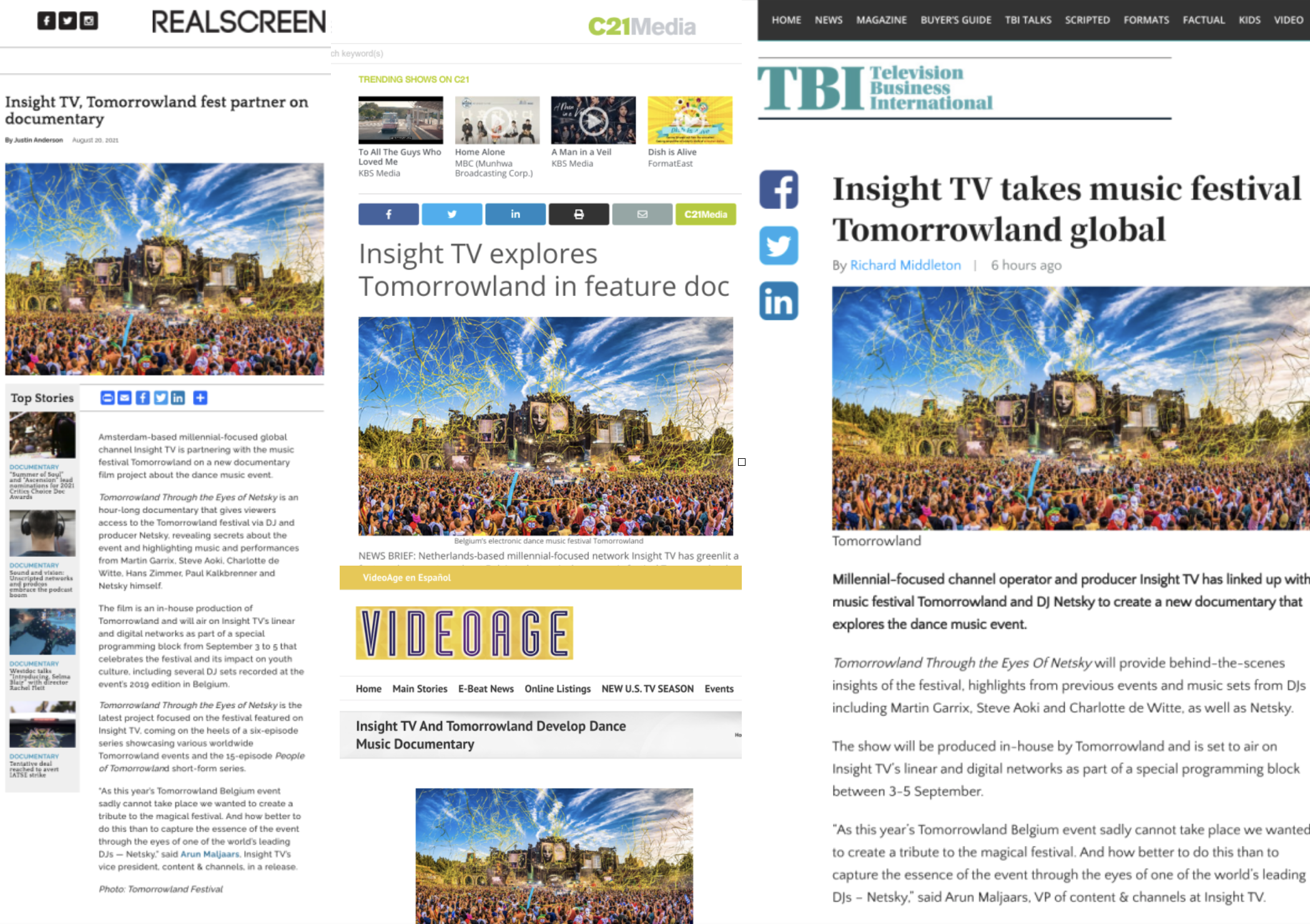 Insight TV and Tomorrowland Festival Partner on New Documentary Film Project
