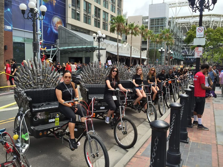 Pedicabs lined up downtown