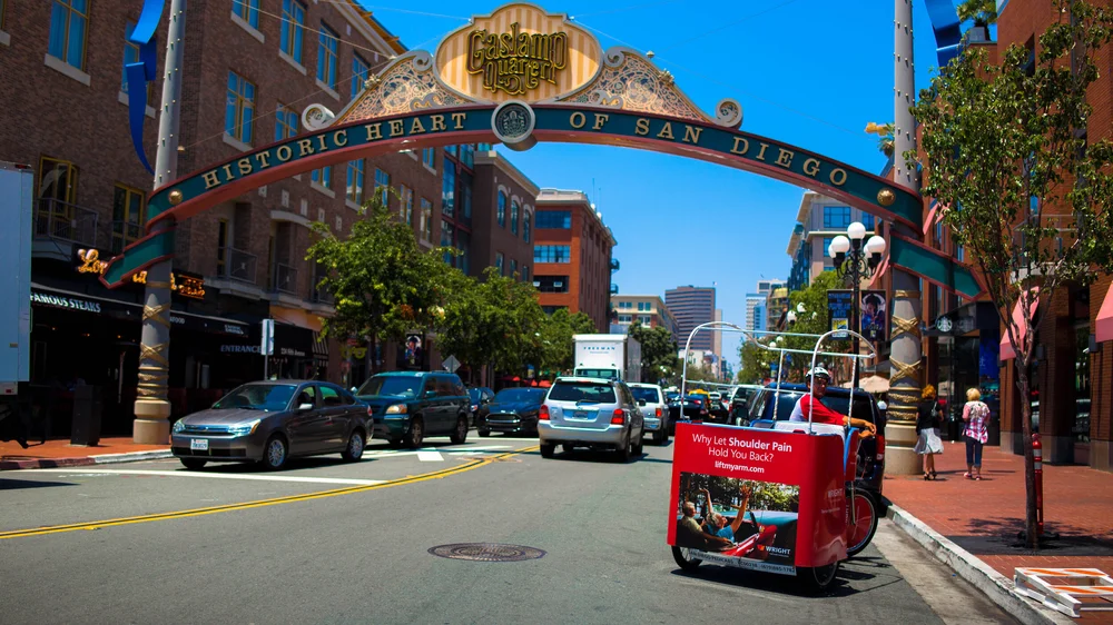 Pedicab under the Gaslamp Quarter arch