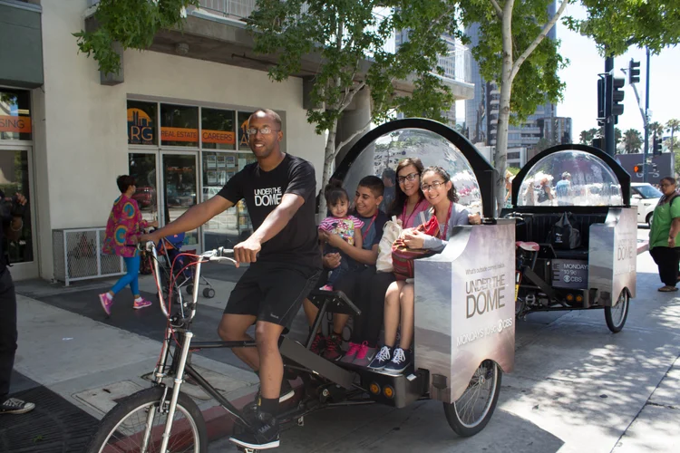 Family on a pedicab ride