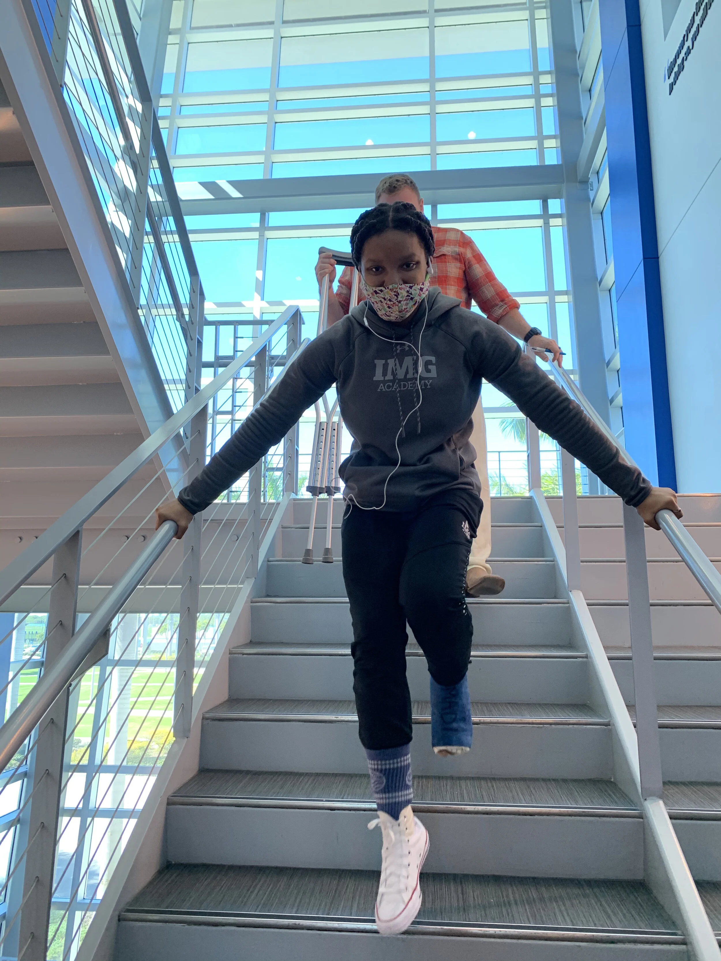 IMG Academy senior Michaela Bonamy’s stair defense tactics captured in action. Photo: Sydney Park