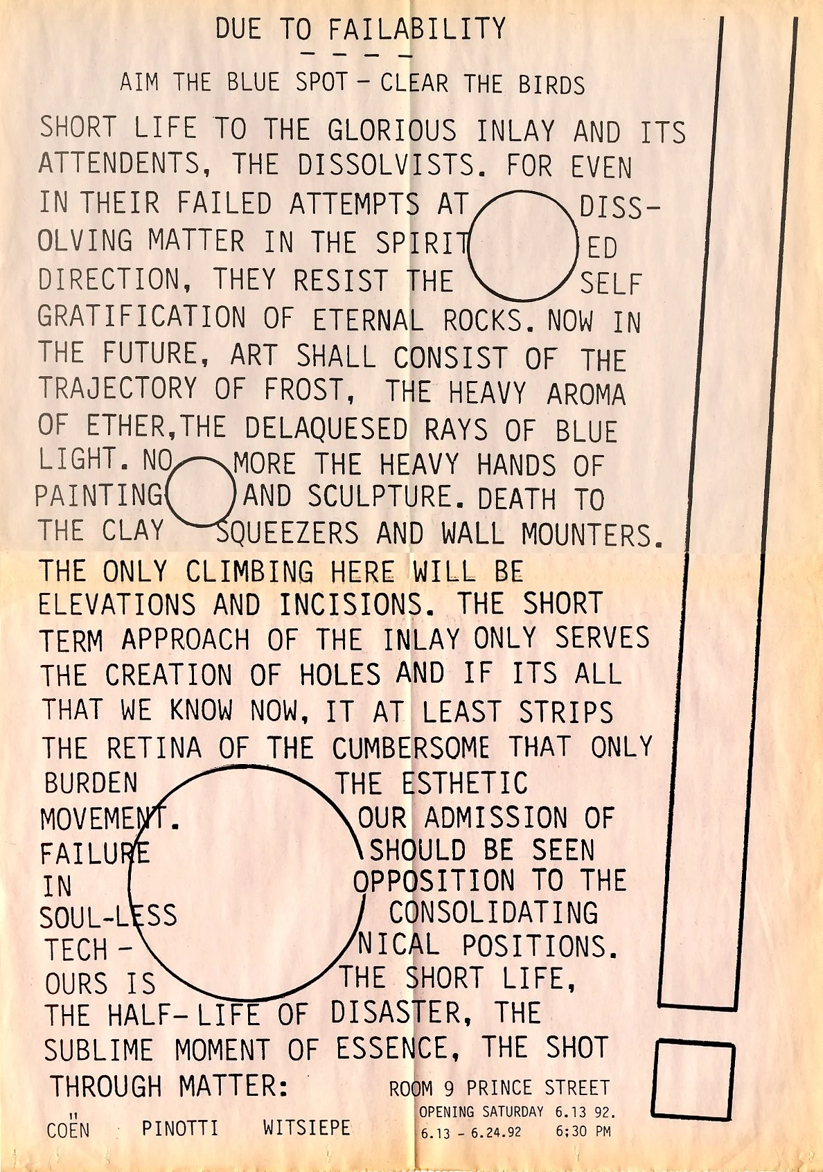 Due to Failability: EAU collaboration, Coen, Pinotti, Witsiepe, 18" x 24"
