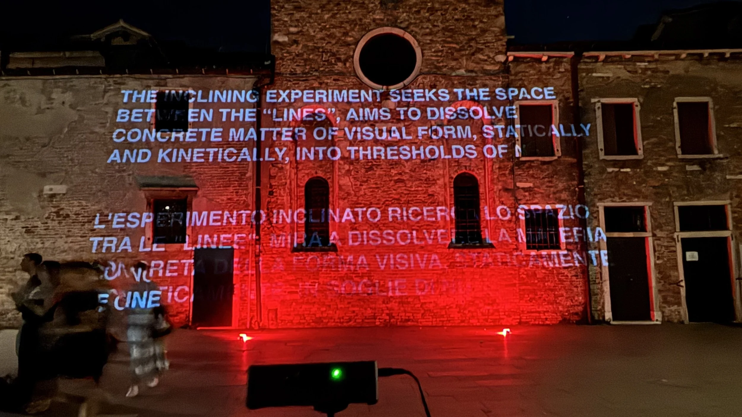 Inclining Experiment Manifesto, English & Italian: Time-based projections — Campo San Giacomo