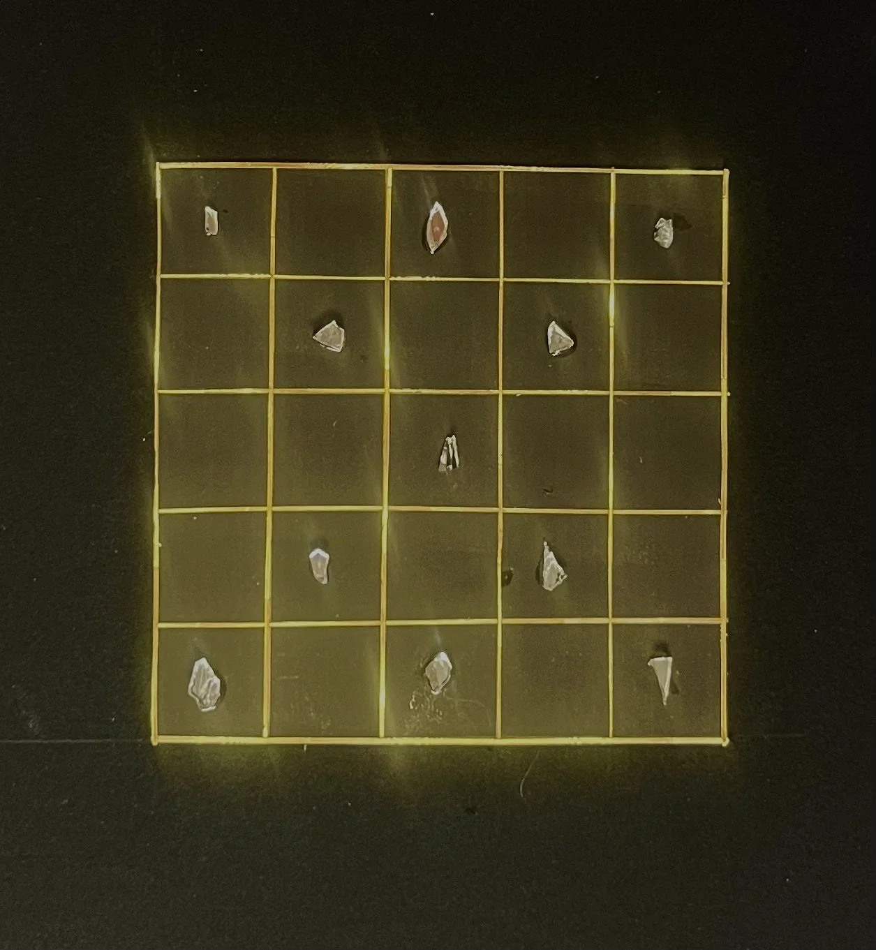 Magic Squares — Mirror shards, reflective mylar, black strathmore paper, 11" x 14"h