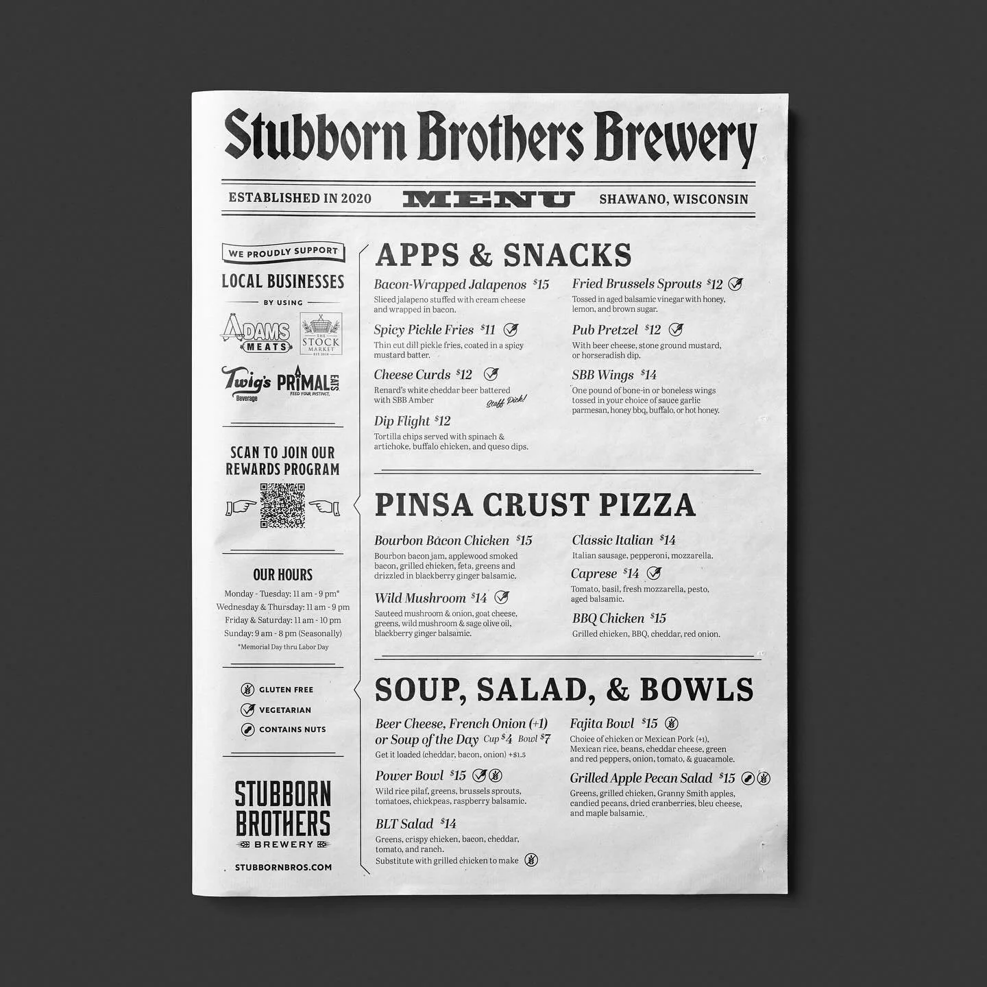 The newspaper menus are in and I&rsquo;m thrilled with how they turned out. Inspired by old school newspaper design and the restraint of one-color printing, I had a lot of fun with this one. Thanks @stubbornbeer for the opportunity 😁