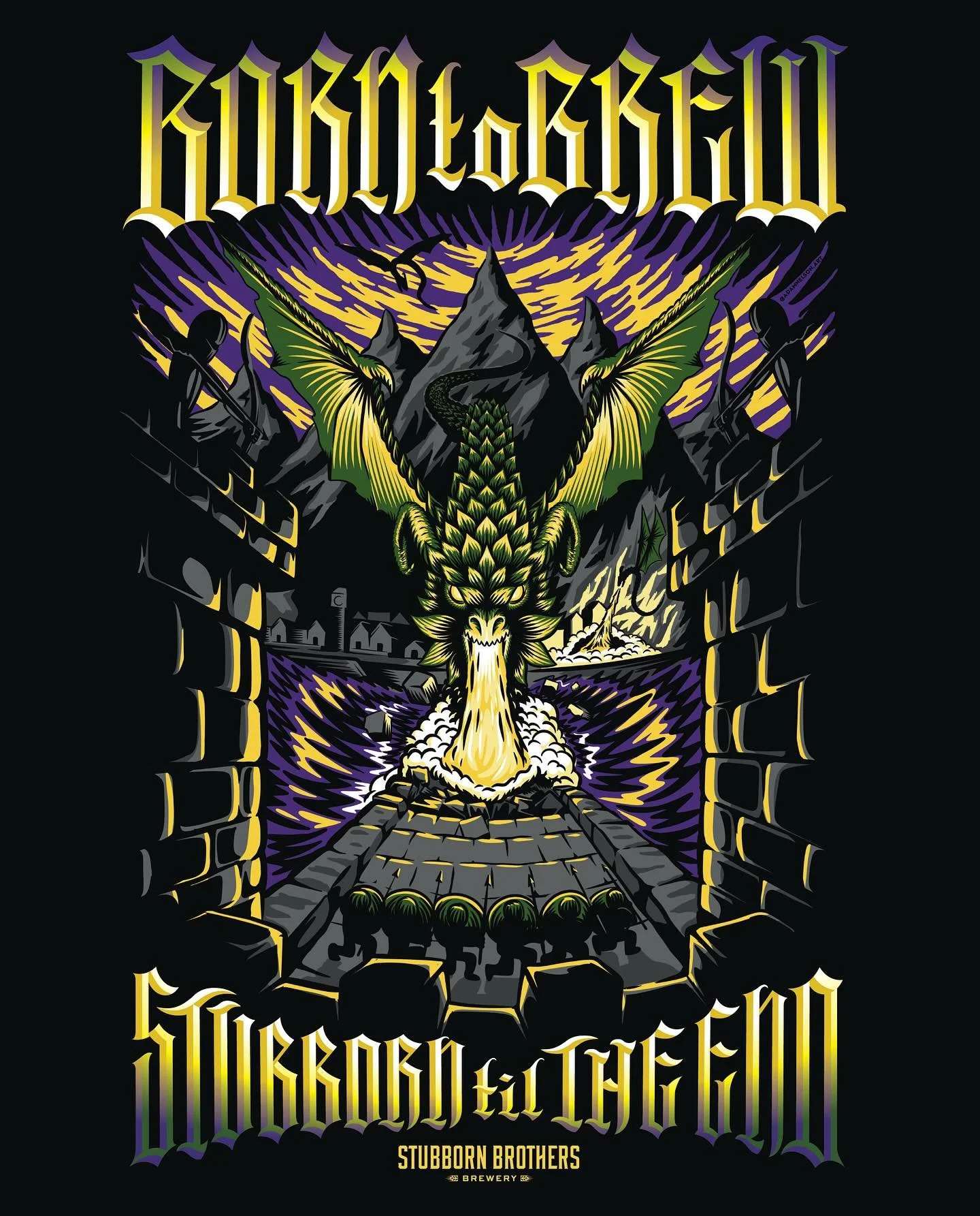 New t-shirt/poster design for my favorite brewery @stubbornbeer 🍻 Projects like this take forever but they&rsquo;re always so worth it. Excited to see this in the merch shop. 

#illustration #brewery #medieval #castle #tshirt #tshirtdesigns #blackle