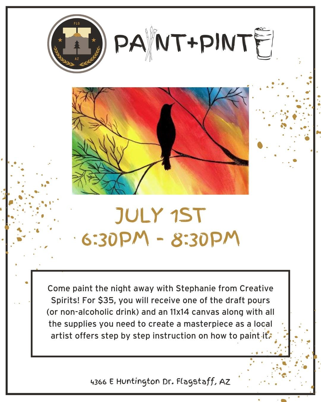 Mark your calendars for our next Paint &amp; Pint night on July 1st from 6:30pm&mdash;8:30pm at our Historic Eastside &amp; Production Facility! 🍻🎨 For just $35, you will receive one draft pour or one non-alcoholic drink for free, along with all th