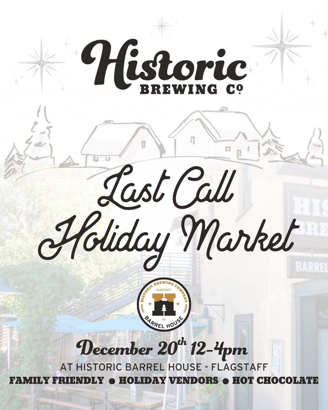 Don't forget about our Last Call Holiday Market! 🍻❄️🎄 The fun is almost here! Join us on December 20th at the Flagstaff Barrel House for a cozy night of local vendors, live music, hot chocolate, and holiday cheer. Bring the fam, sip something delic