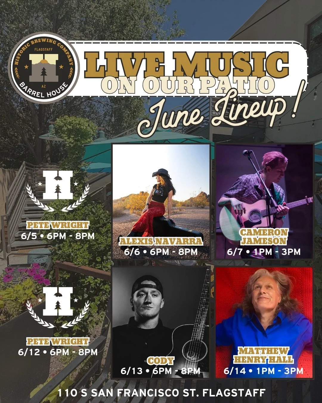 Your June plans just got better 🍻🎶
Live music is back at the Historic Barrel House all month long! Grab a beer, snag a patio seat, and enjoy an incredible lineup of local artists bringing the vibes to downtown Flagstaff!
🎸 Live music
🍺 Fresh craf