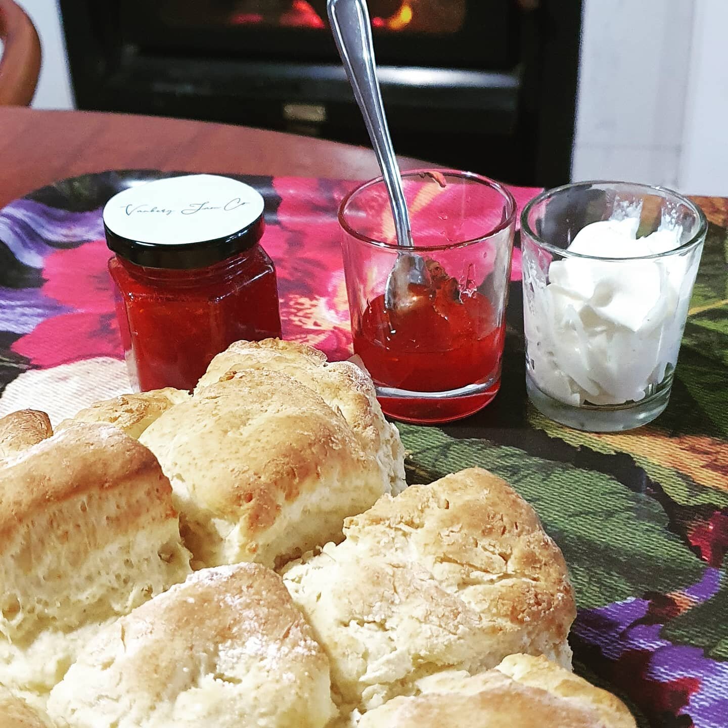 Perfect afternoon for Scones Strawberry Jam &amp; Cream. 
#countrycooking #ekkaandstrawberries
#lifeonthefarm