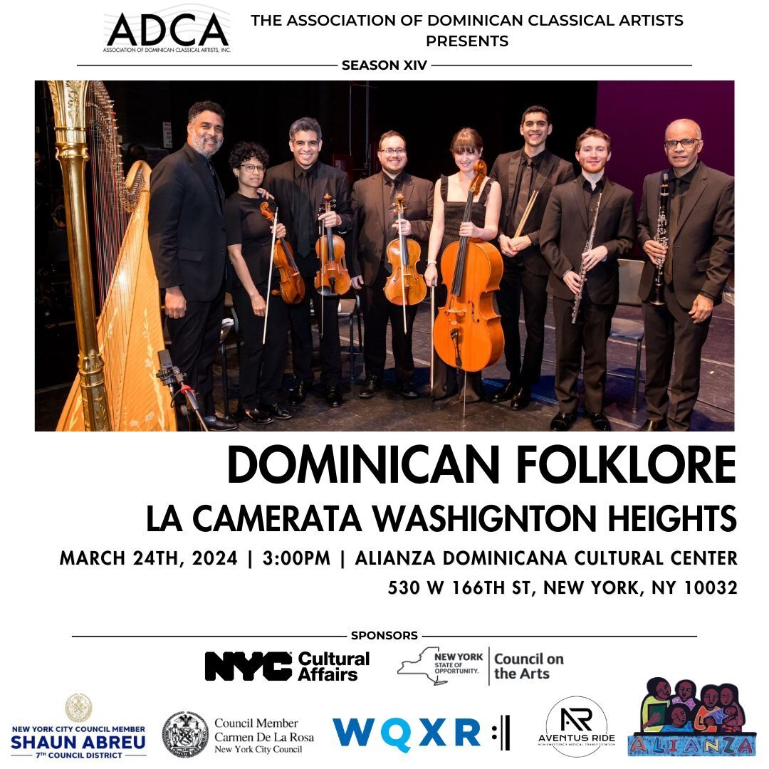 This weekend enjoy a afternoon of Dominican Folklore! 

On Sunday, March 24th at 3:00pm join us at the Alianza Dominicana Cultural Center to enjoy the rhythms of our Dominican Culture. 

Alianza Dominicana Cultural Center
530 W 166th St, New York, NY