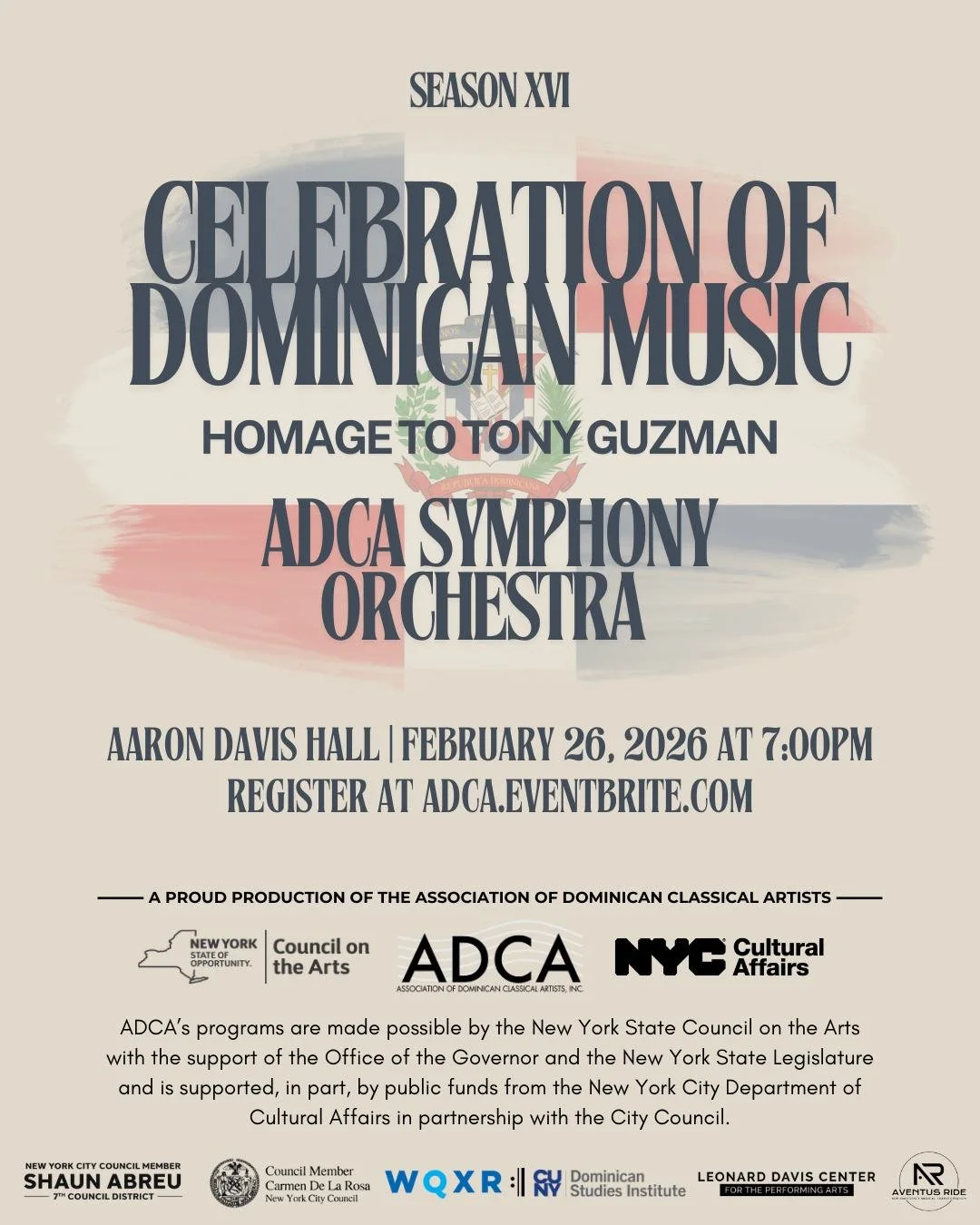 We are just under one month away from our 3rd concert of Season XVI (2025-26)

Celebration of Dominican Music: Homage to Tony Guzman 🇩🇴🎶

Join us as we honor the legacy of Dominican conductor and composer Tony Guzm&aacute;n with a vibrant program 