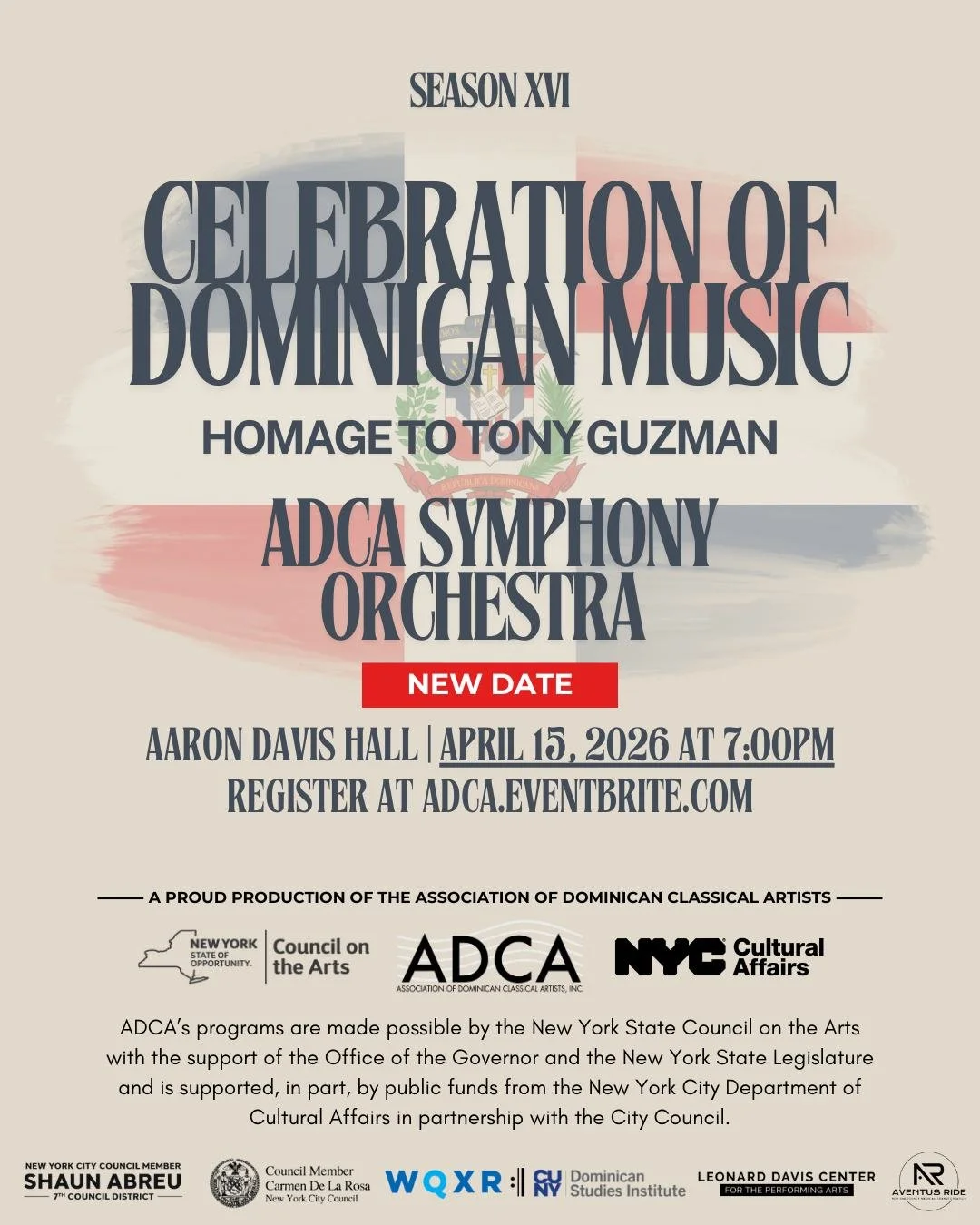 Tomorrow we finally host our 3rd and final concert of Season XVI!

Now completely free, you can join us and enjoy this Celebration of Dominican Music. This concert pays homage to our conductor Tony Guzman who is one of the influential musicians in th