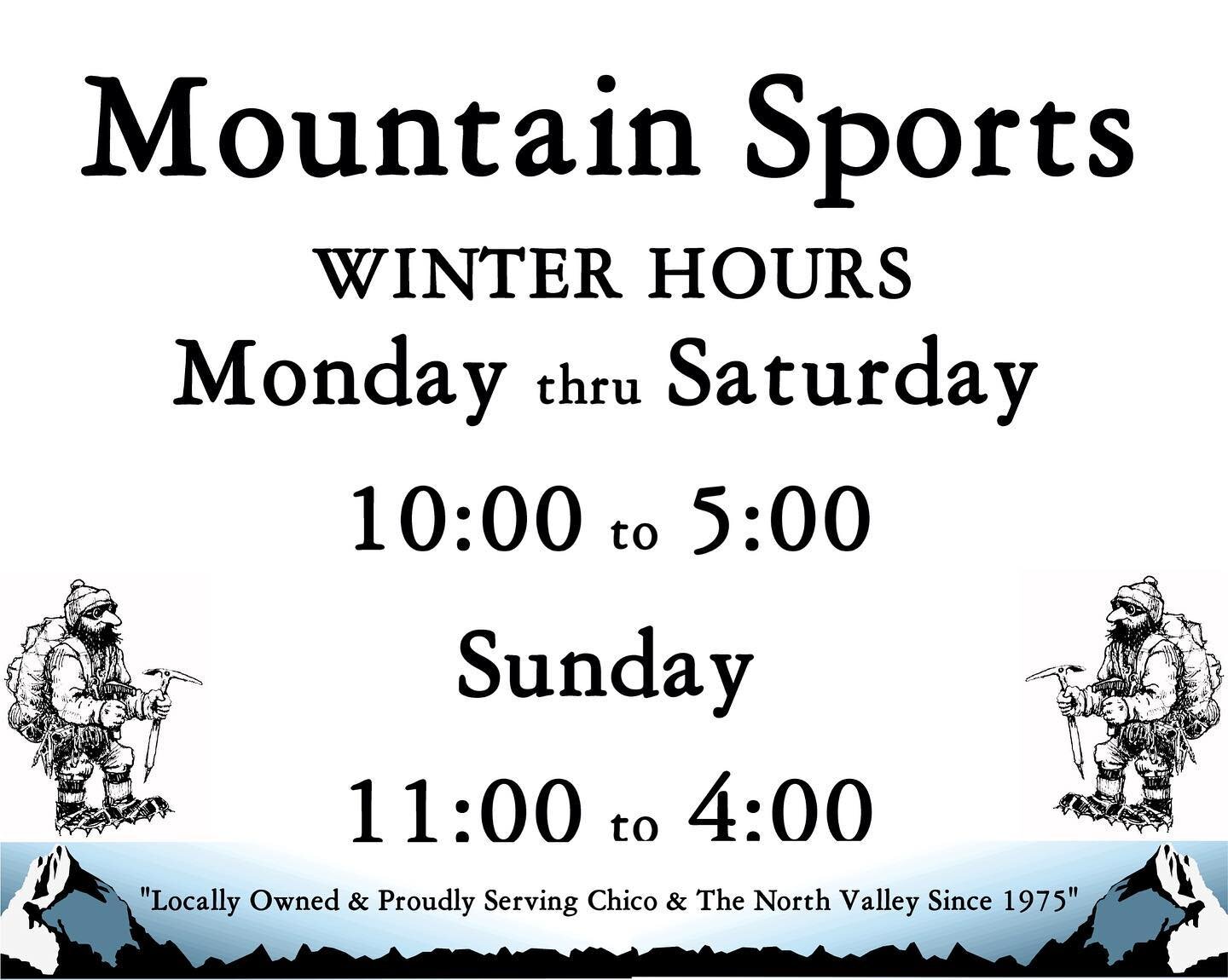 Please note that we have made slight changes to our winter closing hours.  Hopefully this won't be too much of an inconvenience.
