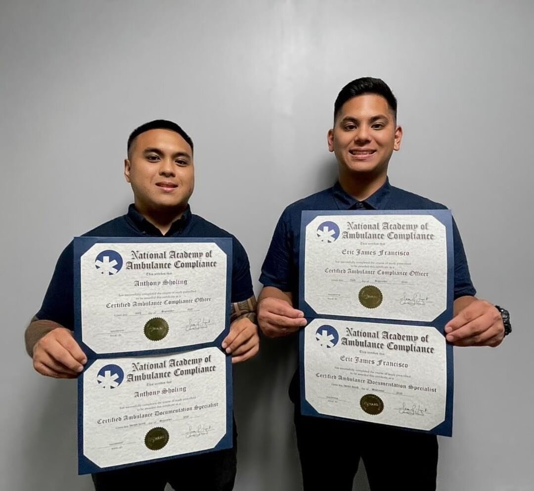 Marianas Medical Response is proud to announce our newest certifications in ambulance service compliance and documentation. We are striving not only to always provide high quality patient care but to also keep improving our compliance program. MMR is