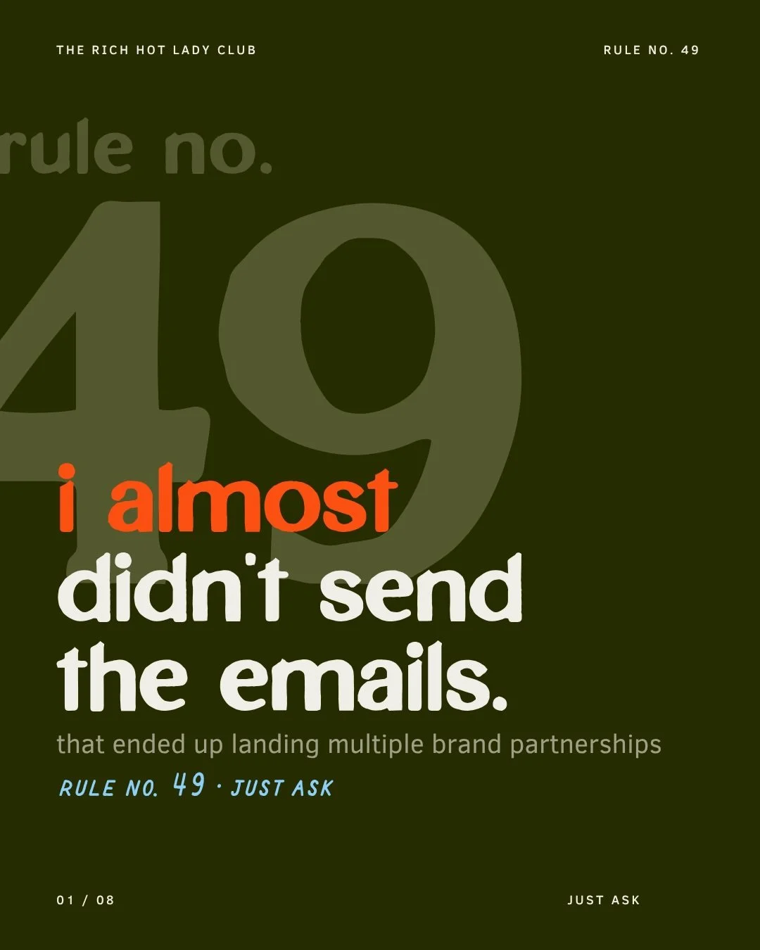 If you knew you&rsquo;d get a &ldquo;yes&rdquo; after exactly 10 &ldquo;nos&rdquo; you&rsquo;d be asking anyone you could find.

And that&rsquo;s the moral of rule 49.

It&rsquo;s the uncertainty and fear of rejection that keeps us for asking for the