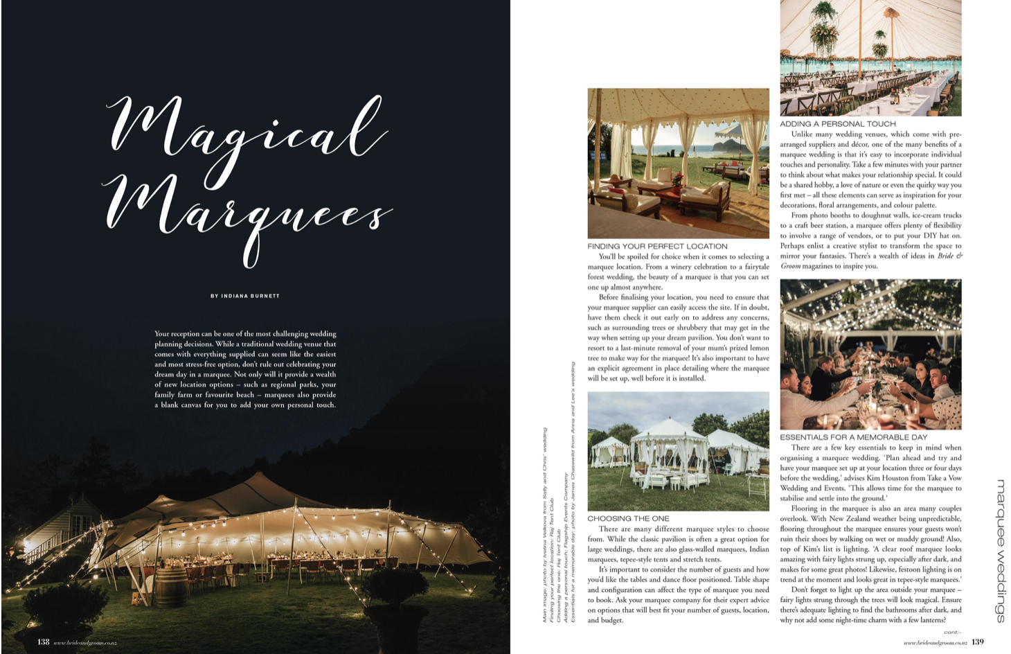 MAGAZINE WRITING: A magazine article on how to plan a marquee wedding for Bride & Groom magazine.