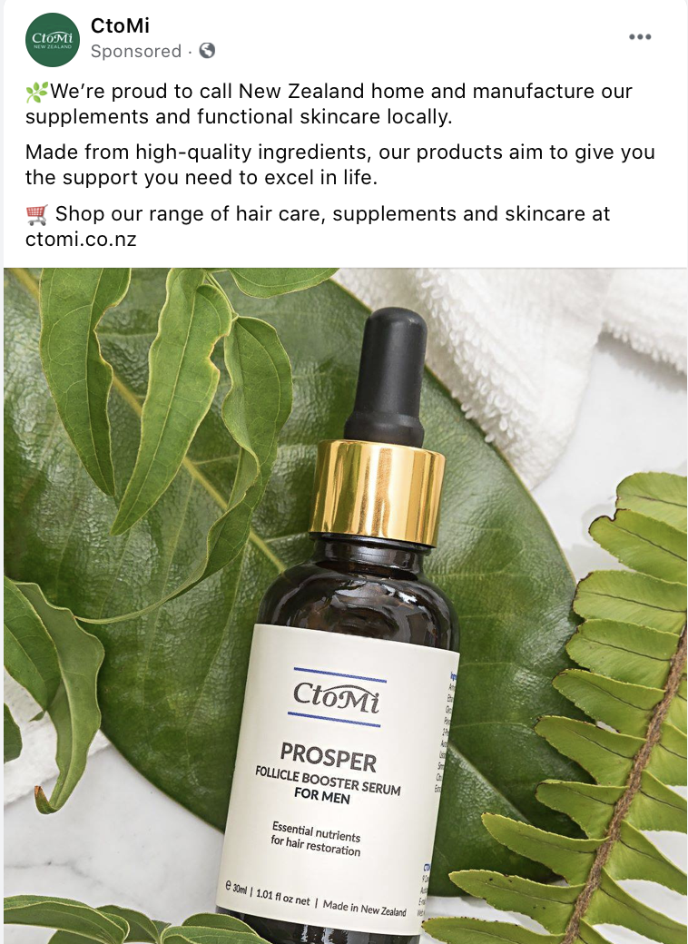 SOCIAL MEDIA MANAGEMENT: Social media post for my client CtoMi, which shares a little about the brand's New Zealand heritage. Copy by me, image supplied.