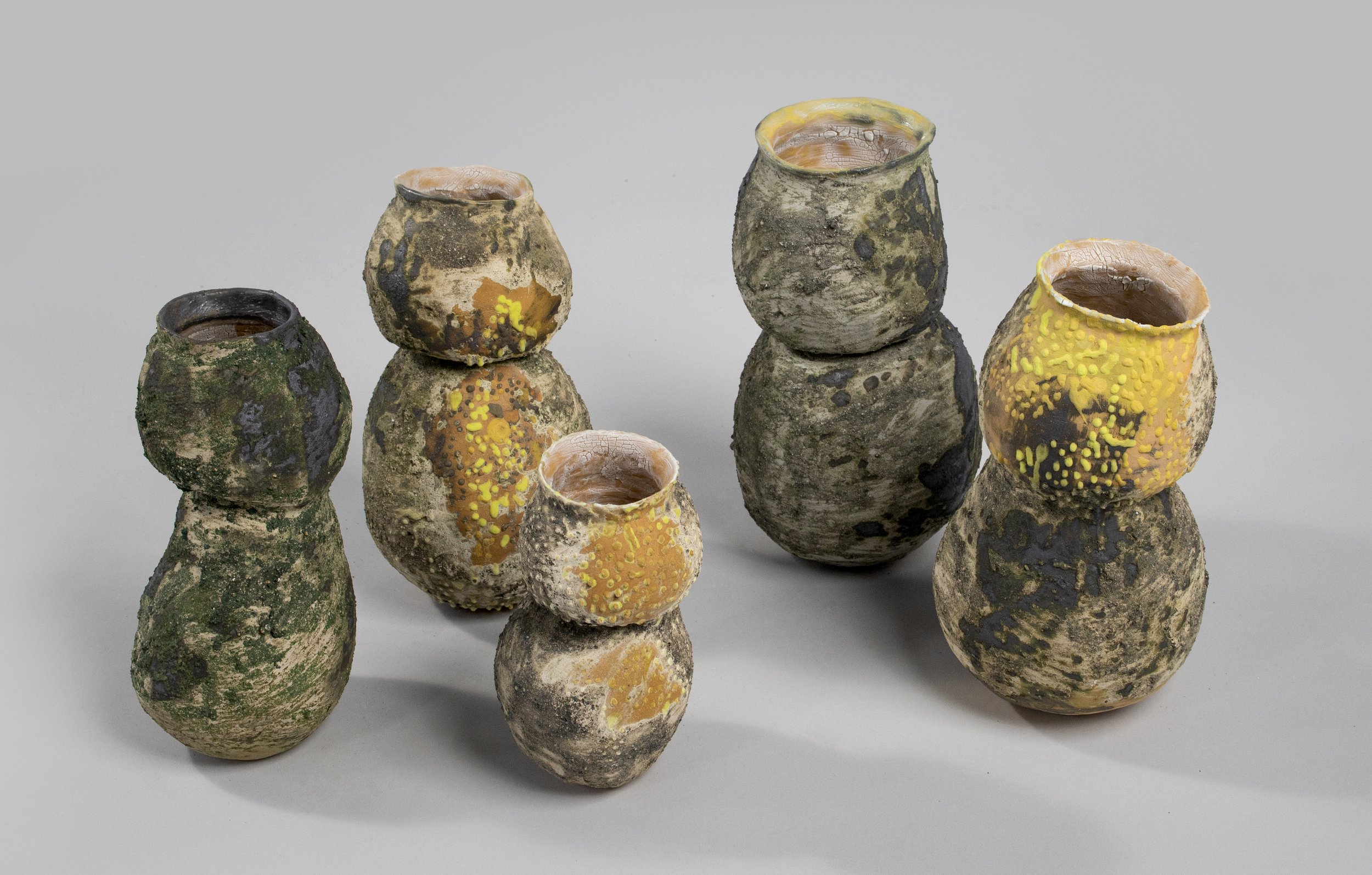 "Seed Pod Pot Forms", H11" x D16" x W24", 2020, stoneware, slip, glaze, oxidation.