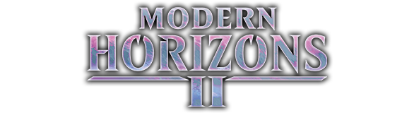 Title card for 'Modern Horizons II' with a black background and purple-blue gradient text.