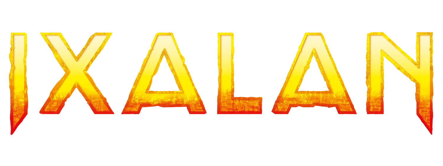 The word "IXALAN" in large, fiery, yellow-to-red gradient letters with a 3D effect and shadow.