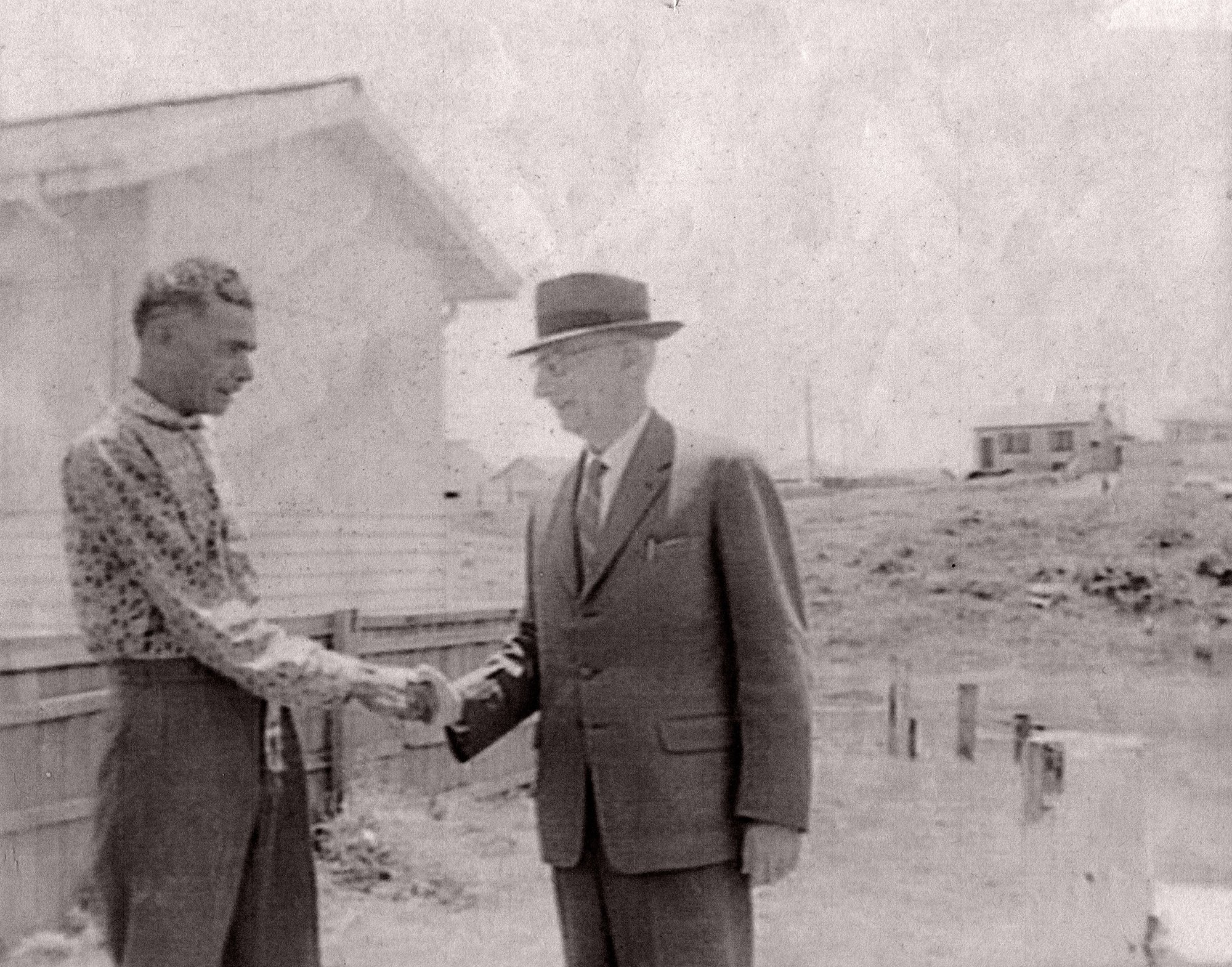 George Longbottom, left, and Vice-charman of the Aborigines Welfare Board, Professor Elkin