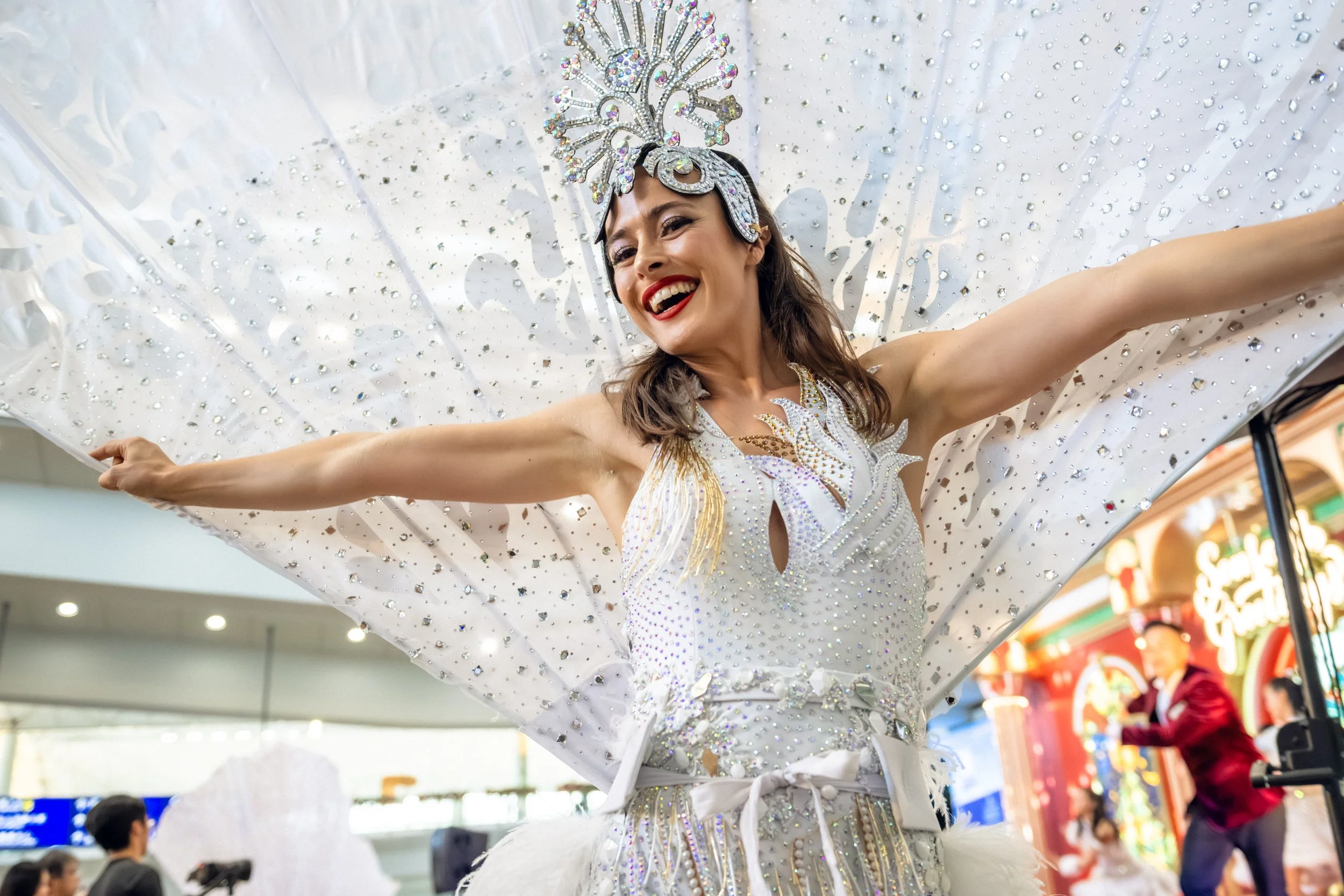 Broadway-style musical dancer at Hong Kong International Airport (HKIA) Christmas event.