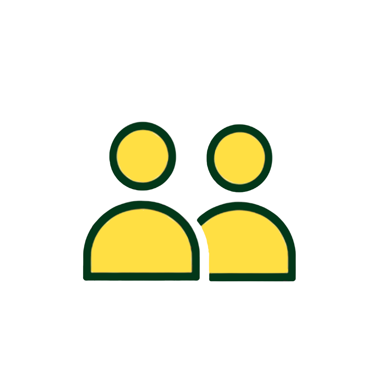 Illustration of three stylized human figures in yellow with dark green outlines, representing a group or community.