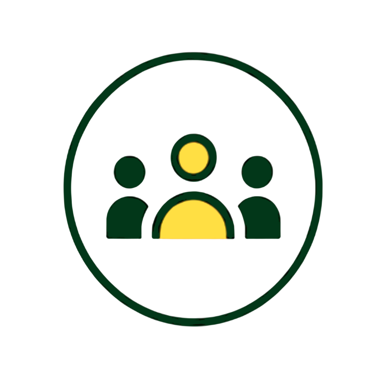 Icon of three people, with the central figure highlighted in yellow, representing a group or team.