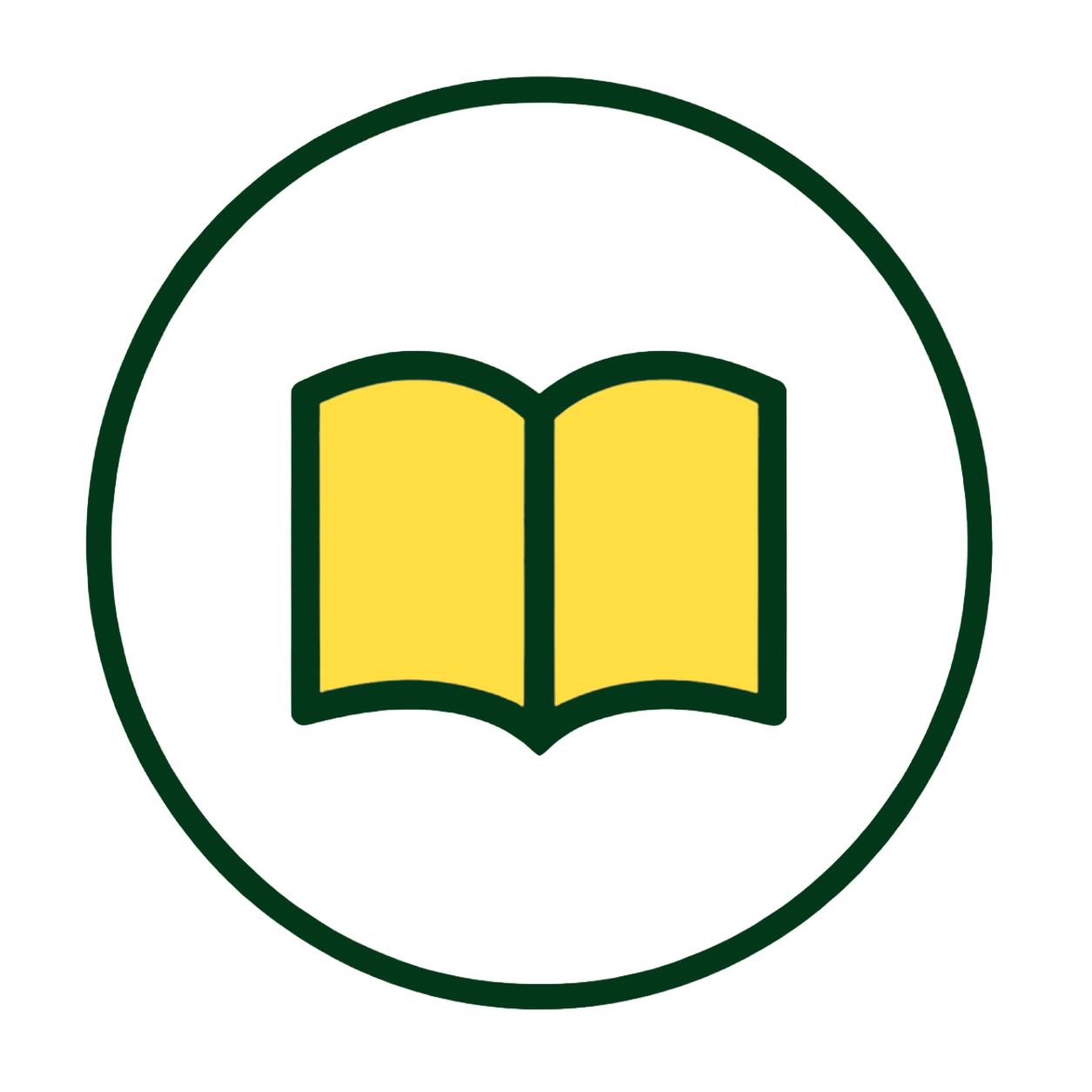 Yellow book icon inside a green circle.