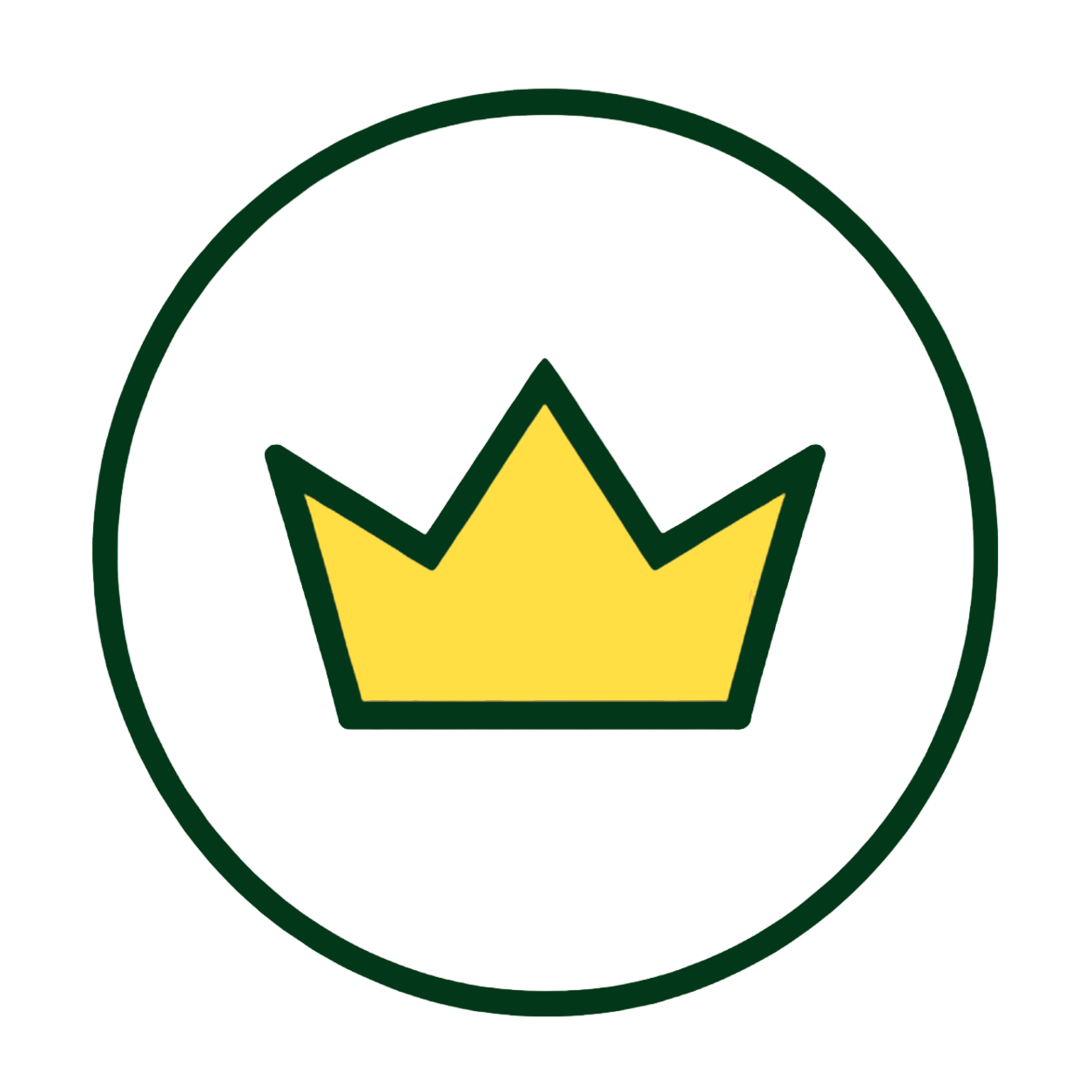 A yellow crown icon with a dark green outline inside a dark green circle outline on a black background.