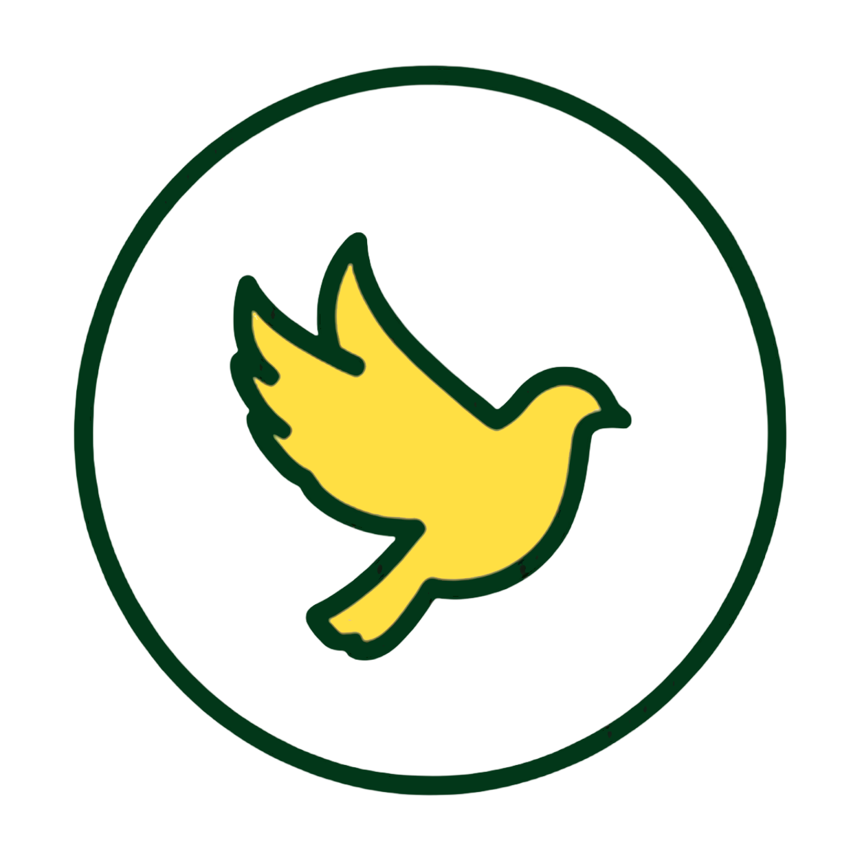 A logo featuring a yellow dove in flight inside a green circle.