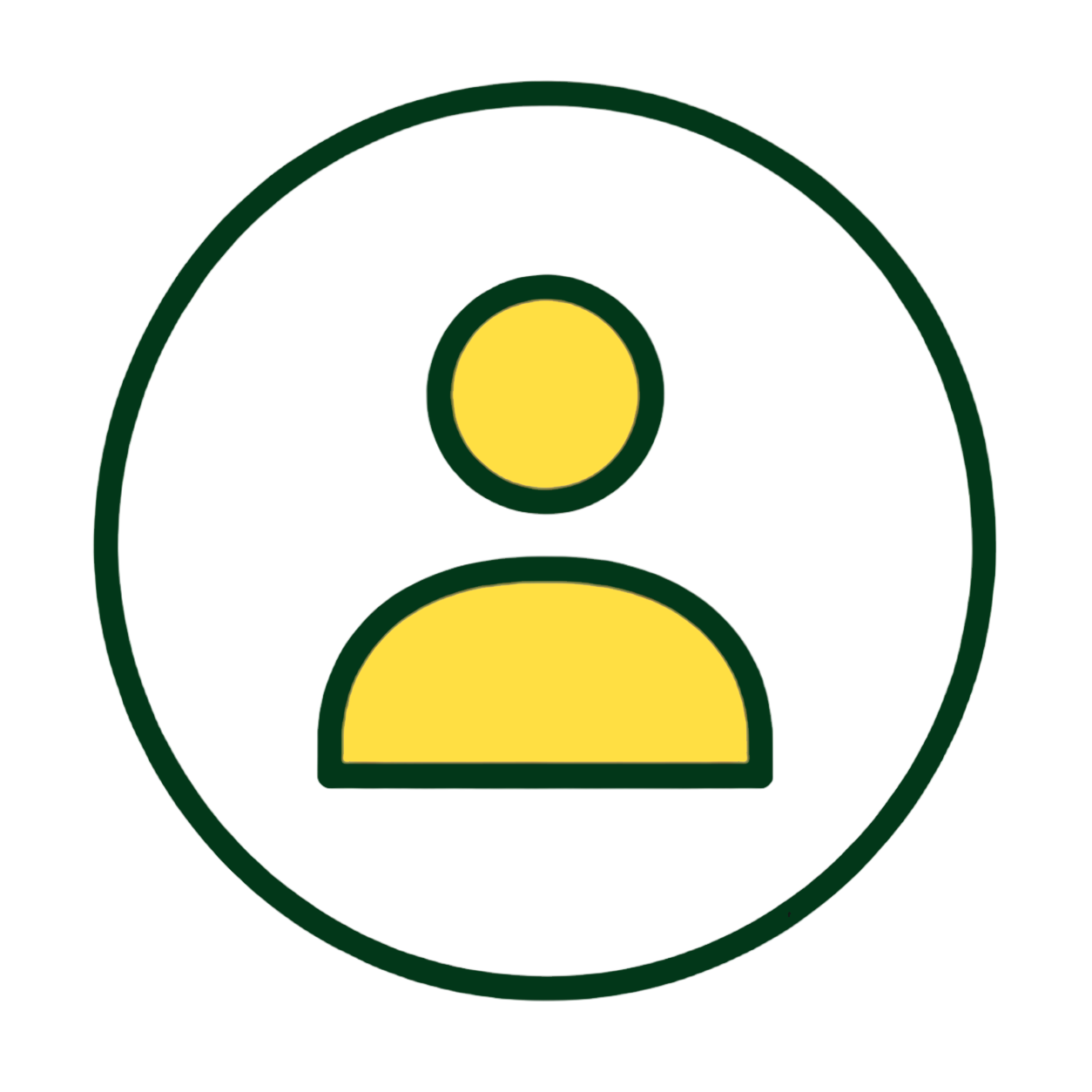 Icon of a person with two yellow circles representing a head and body inside a circular border.
