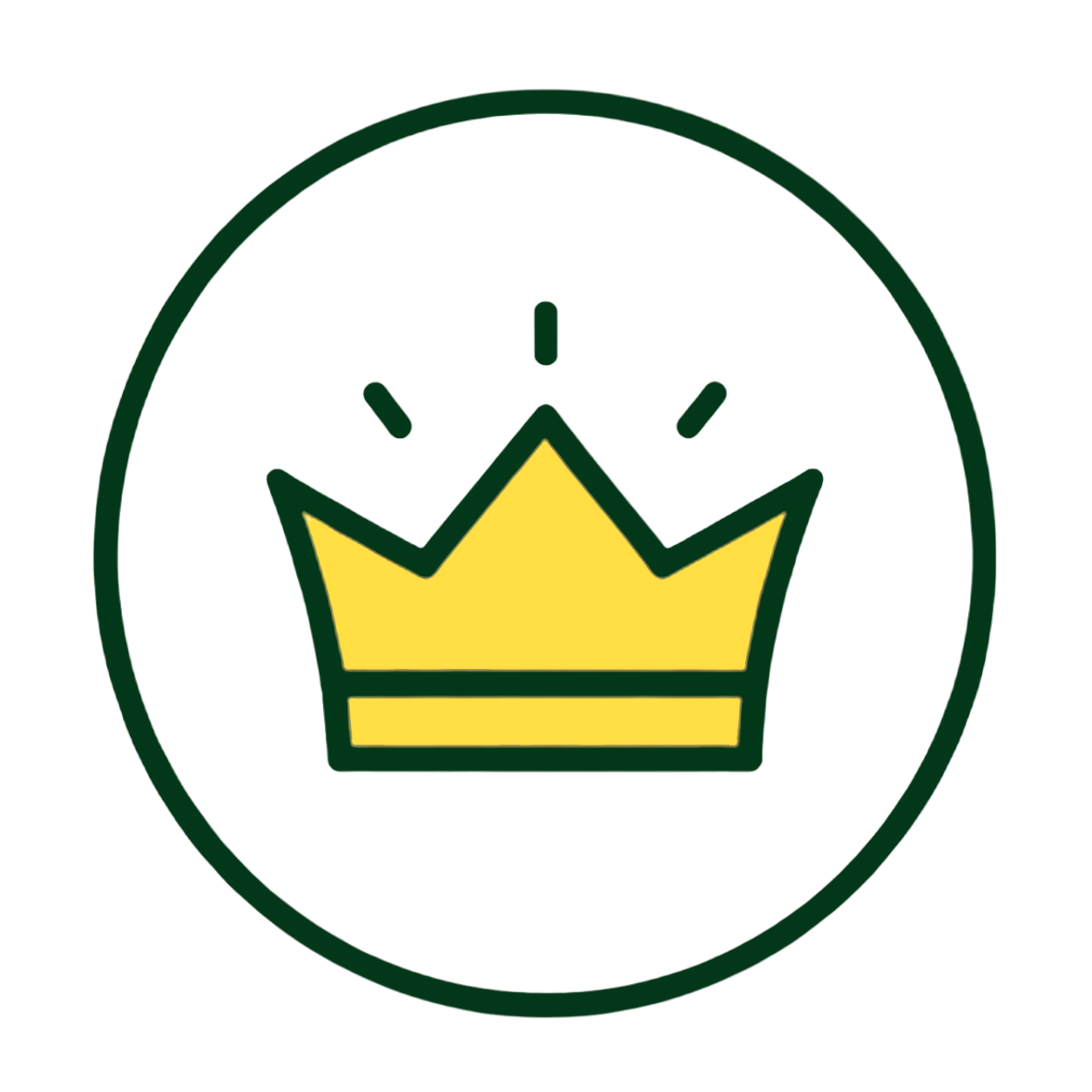 Circular icon with a yellow crown in the center and a clock in the background.