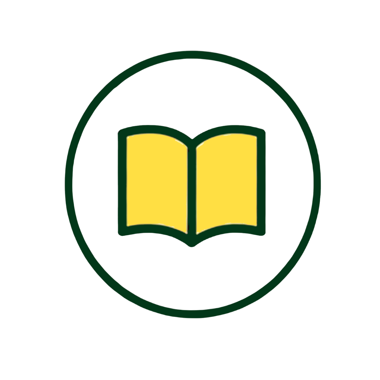 Icon of an open book inside a circular border.