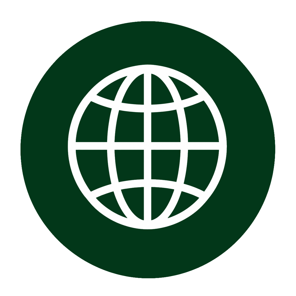 Green circle with a white globe icon in the center.