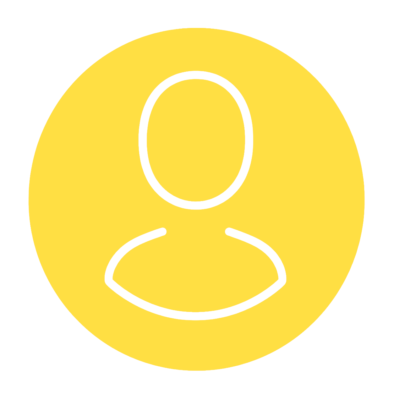 Outline of a person on a yellow circular background, representing a user profile icon.
