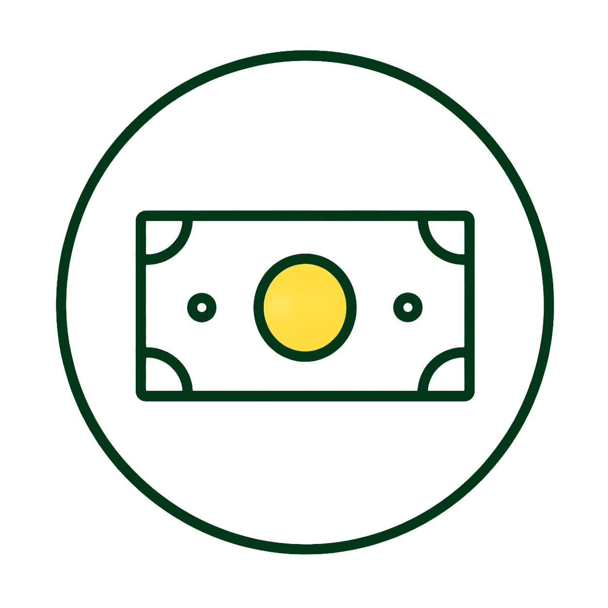 Graphic of a dollar bill with a circular border.