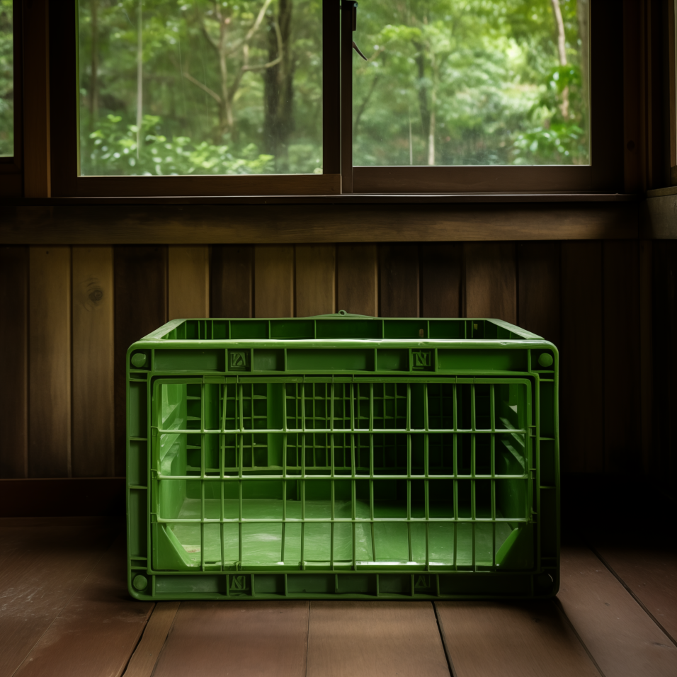 qvdb2502_a_green_plastic_crate_looking_out_of_a_window_of_a_woo_95e44acf-c8a6-4546-8231-42c7bc7ebf33.png