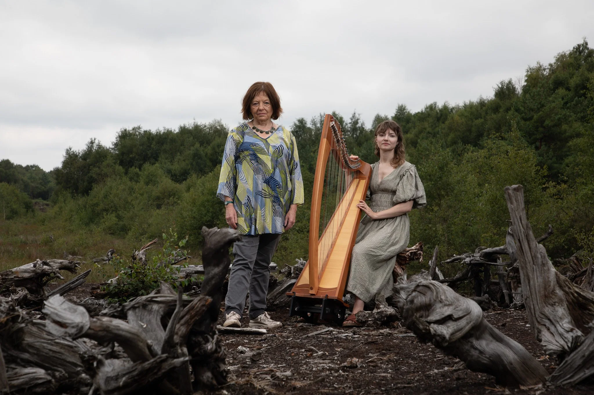 Rachel Pugh and Becki Luff in Lindow Moss - a promotional photo for their upcoming tour of Bog Standard.