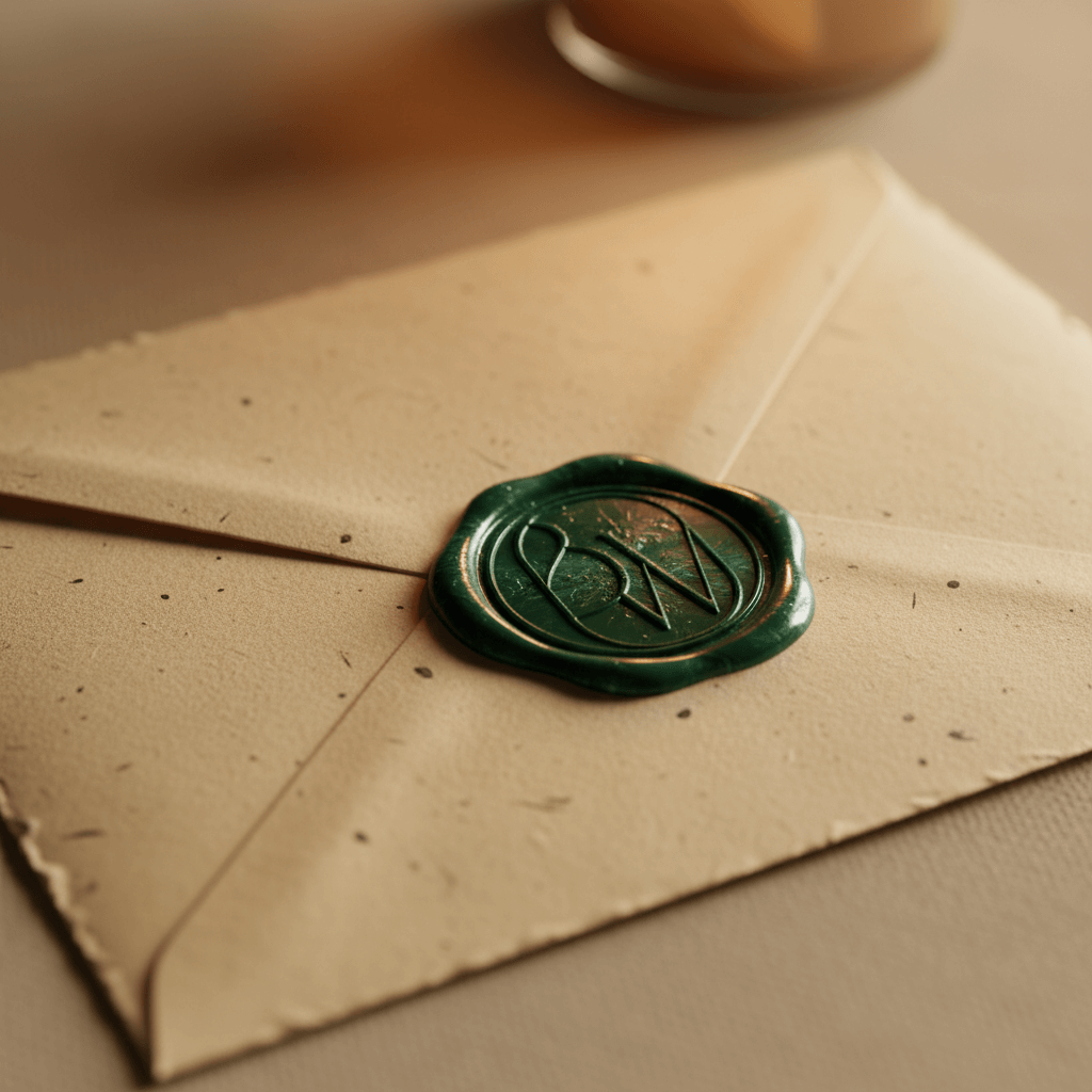 Premium brand detail for The Breadwinners featuring a custom monogram wax seal on textured paper.