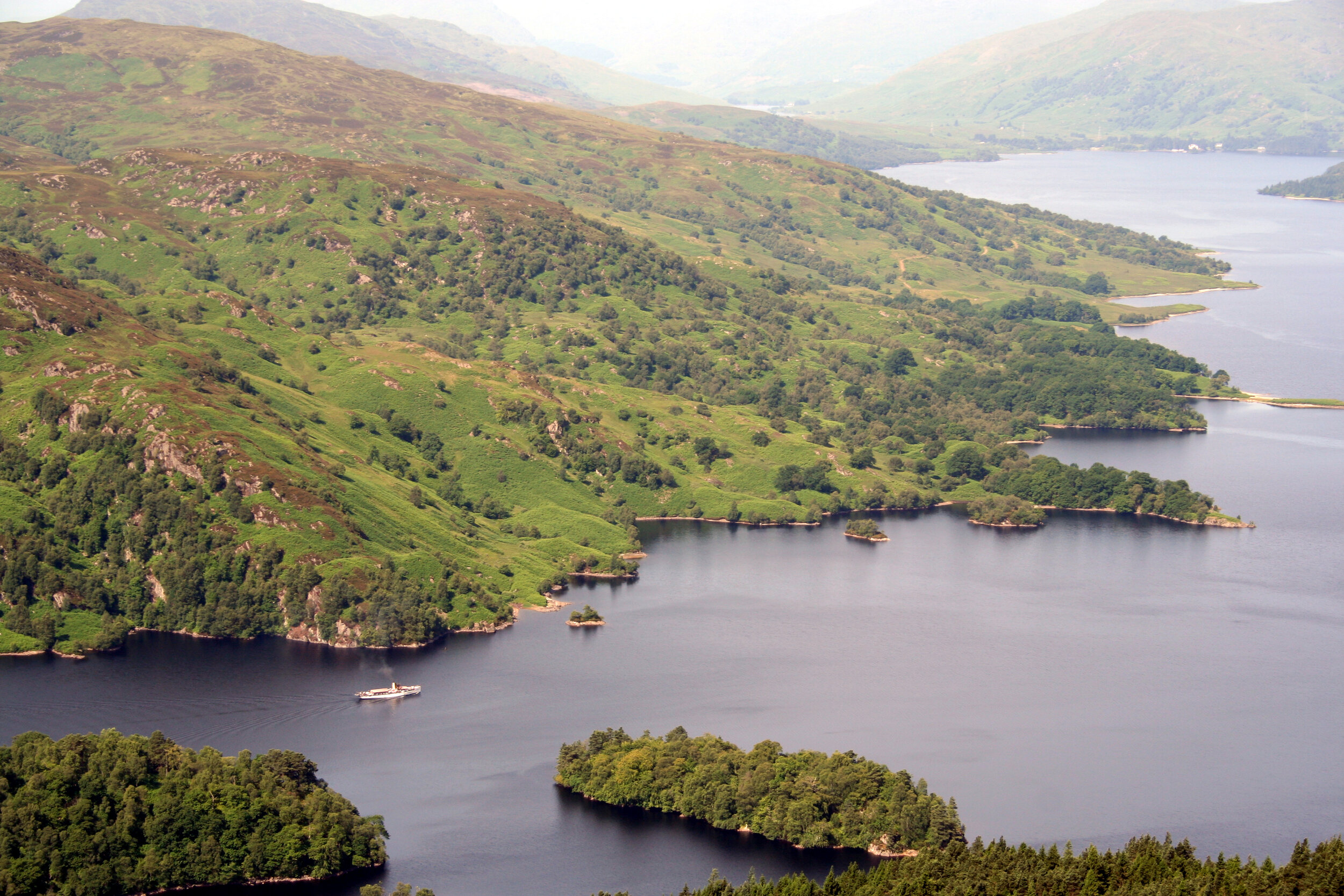 View of Loch Katrine from Ben A'an with Walter Scott ship.jpg